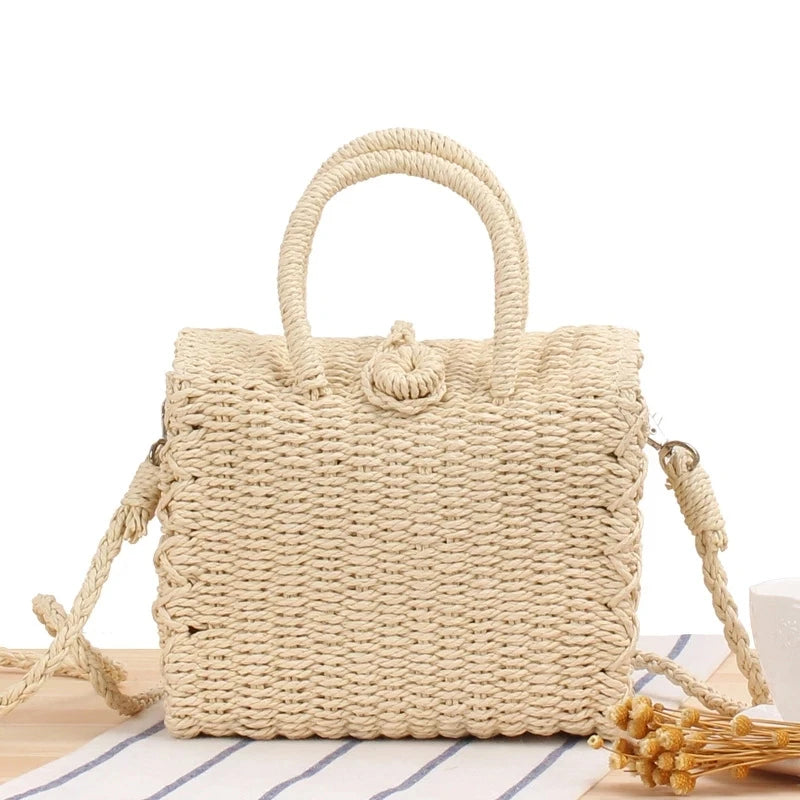 Gusure Ladies Summer Straw Woven Crossbody Bags Casual Small Hasp Shoulder Bag rafia Square Rattan Messenger Bag borse borsa