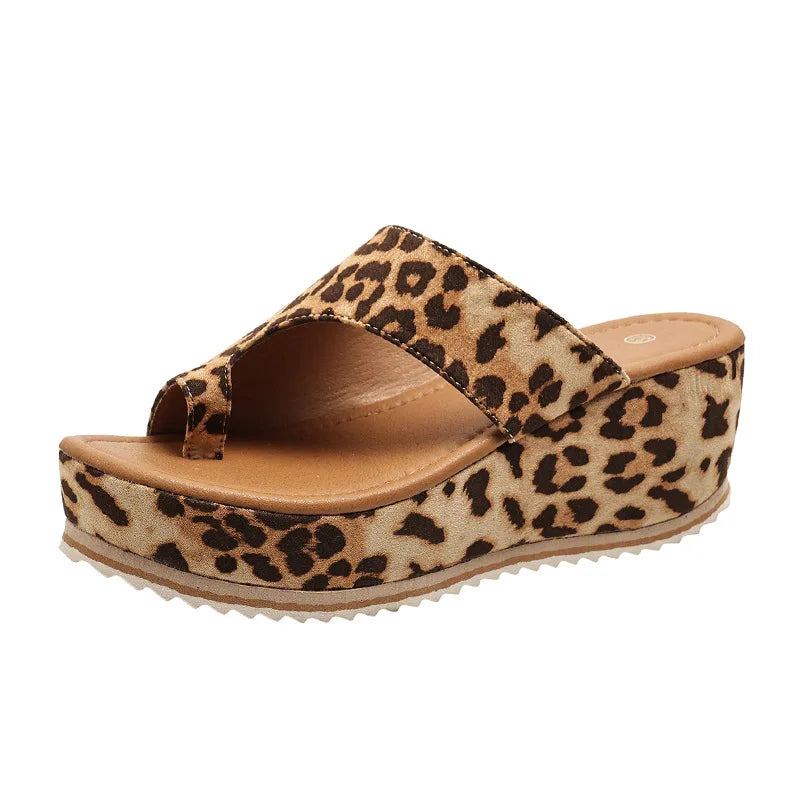 Sandales Compensées Léopard Grande Taille pour Femmes Nouvelles Pantoufles Mixtes à la Mode avec Fermeture à Enfiler Épaisse et Respirante