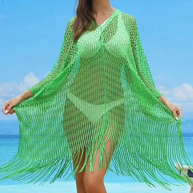 Taille Unique Cache-maillot de bain de vacances, châle évidé, paréo de plage, pull, vêtements de plage à franges