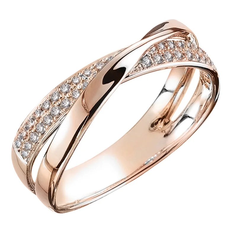 Huitan Il più nuovo anello incrociato a forma di X bicolore fresco per le donne Gioielli alla moda da sposa Abbagliante pietra CZ Grandi anelli moderni Anelli