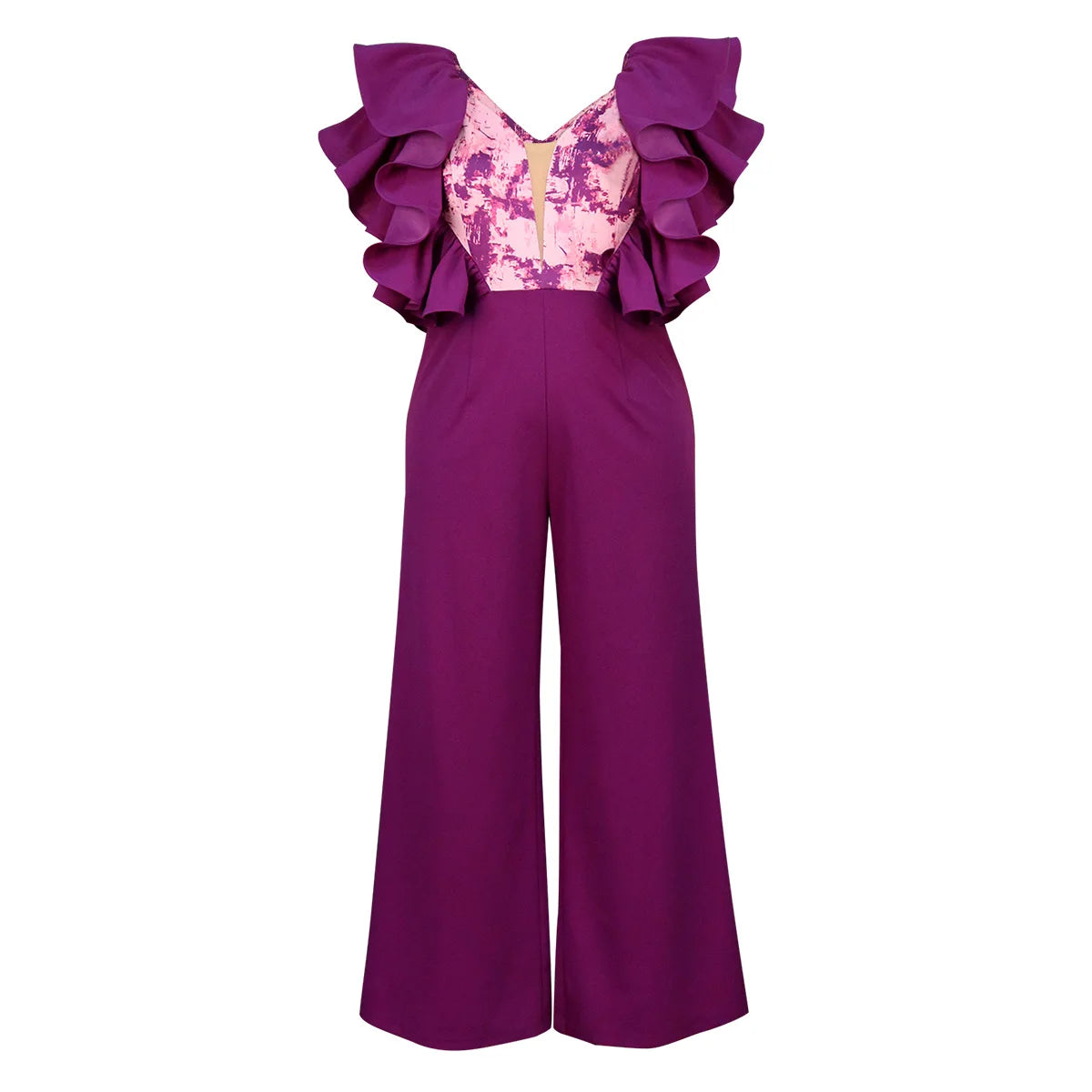 Combinaison de fête africaine d'été à dos nu et décolleté, taille unique, coupe ample, violette, jambes larges, combi-pantalon, body