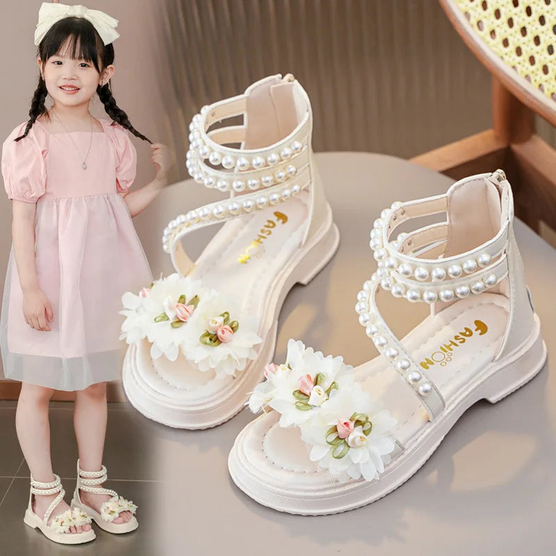 Mädchensandalen Sommer Mode Prinzessinnenschuhe Sommer Neu Offene Spitze Kleines Mädchen Student Römerschuhe
