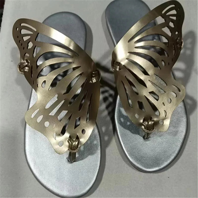 Nouvelle Mode Été Filles Bout Ouvert Plat Extérieur pour Chaussons Papillon Sandales en Cuir Léger Respirant et Antidérapant