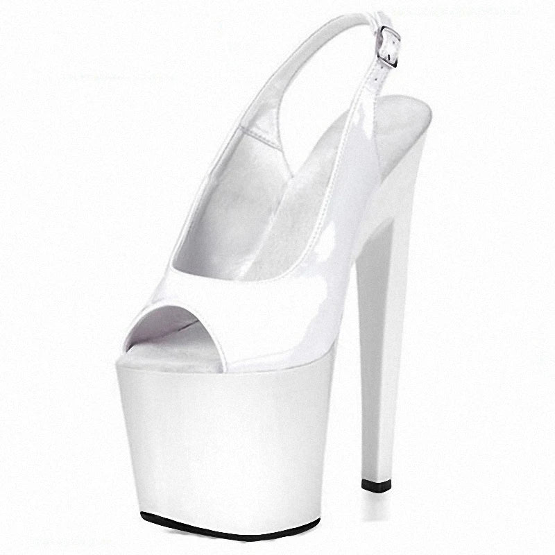 Exotic Stripper Sexy Peep Toe Bride Black Leather Buckle Strap 8 Inches women's Shoes gothic Platform Sandals 20cm Crossdresser
