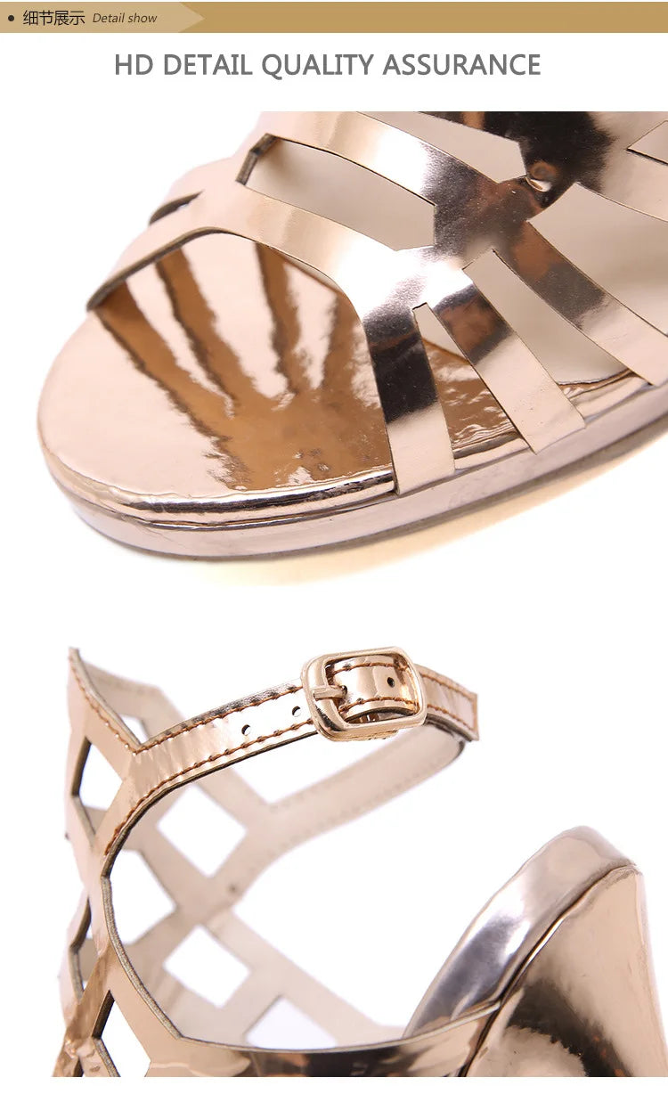 Sandales d'été pour femmes à talons hauts classiques et confortables 2025, ajourées, en métal, style street shot, en stock à long terme, type bride arrière ouverte