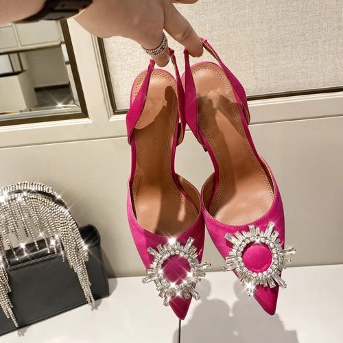 Estate europea e americana 2021 nuove scarpe da donna con tacco alto a punta girasole trapano fibbia punta chiusa sandali con tacco coppa di vino