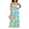 Latest Summer Design Satin Jumpsuit for Women Sexy Strapless off Shoulder Pleated Wide Leg Button Decoration for Party Occasions