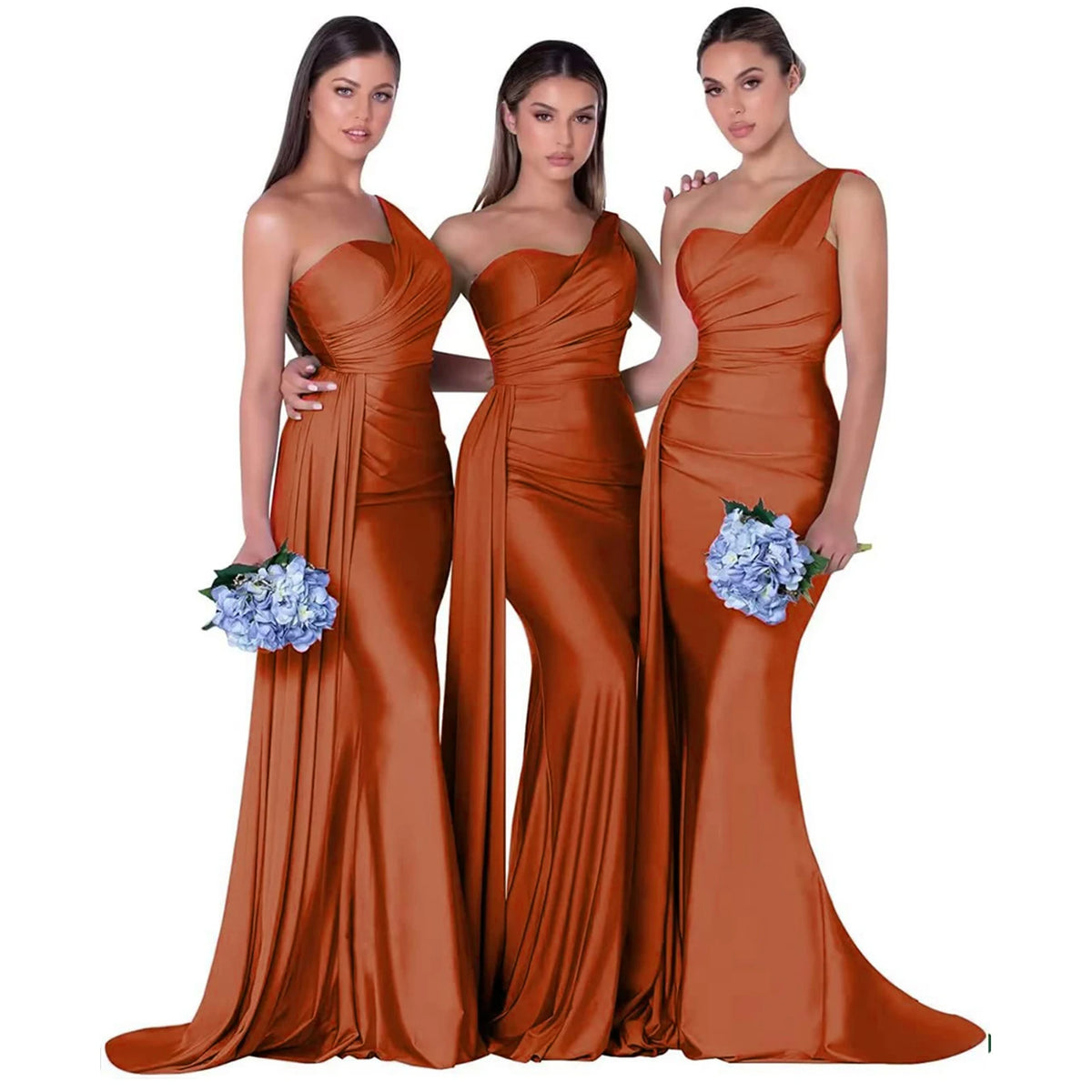Abiti da damigella d'onore eleganti a sirena monospalla senza maniche in raso abito da cerimonia nuziale abiti para bodas con strascico personalizzato