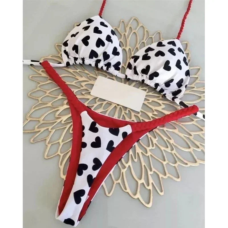 Maillot de Bain Femme Imprimé Léopard Sexy Ensemble Bikini Rayé Vêtements de Plage Été Maillot de Bain Deux Pièces String Maillot de Bain Biquinis