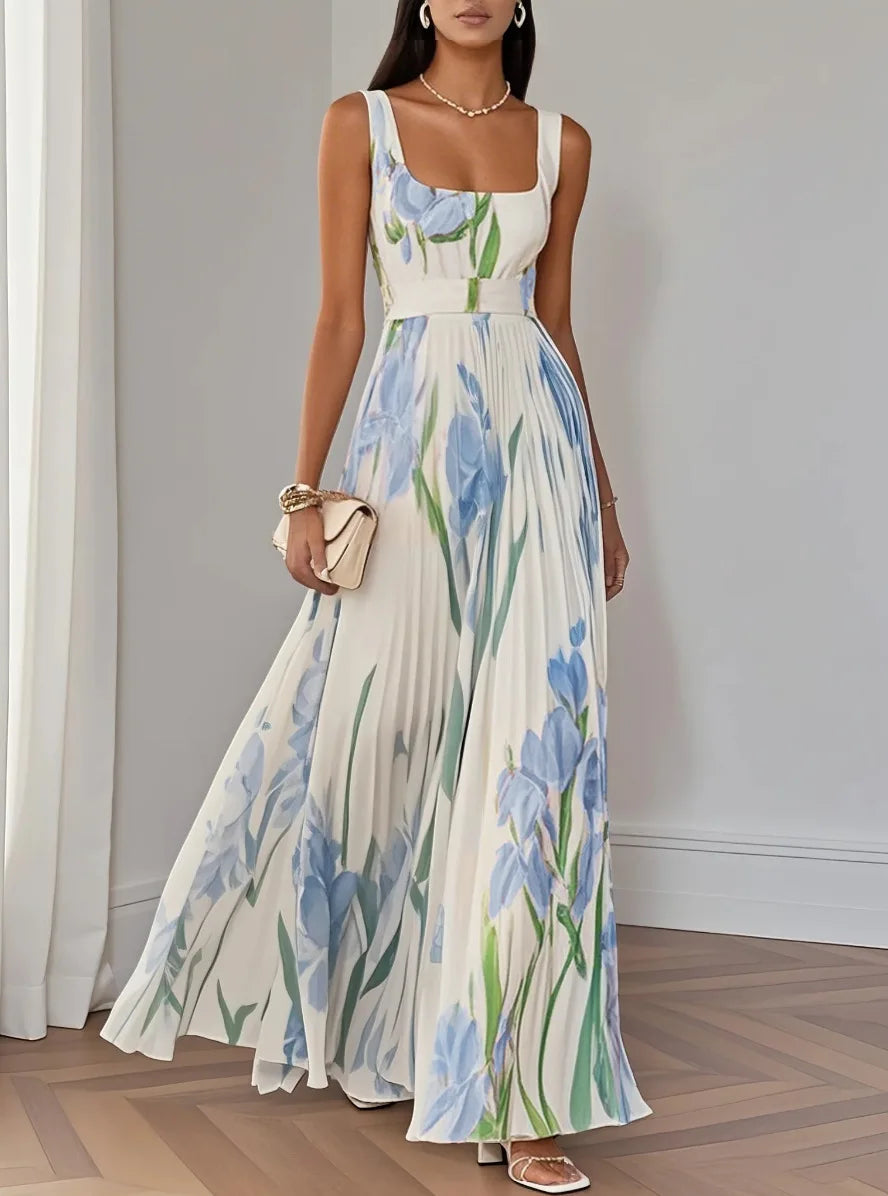 Abito lungo sexy con stampa floreale Donna Estate 2025 Abiti maxi con cinturino senza maniche alla moda eleganti