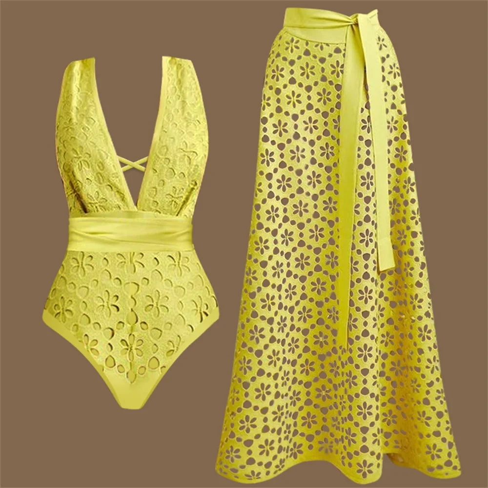 2Pcs Printed Swimsuit Women Sexy Swimwear New Bikini With Long Skirt Female Biquini Push Up Swim Suit Bodysuit Beachwear CoverUp