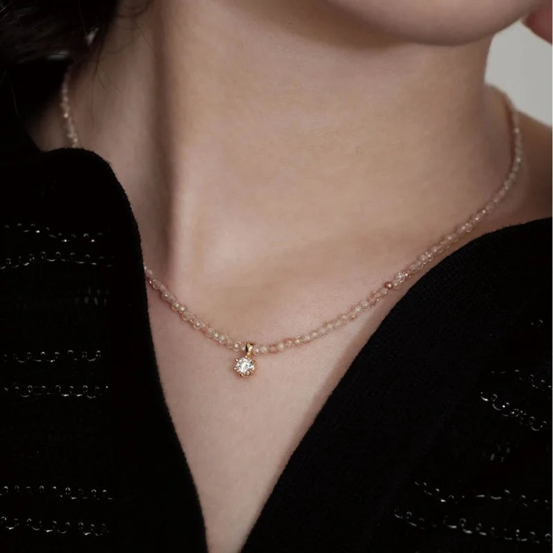 Collier pendentif sexy vintage en zircon pour femme, bohème, géométrique, en cristal transparent, imitation moissanite, chaîne, bijoux