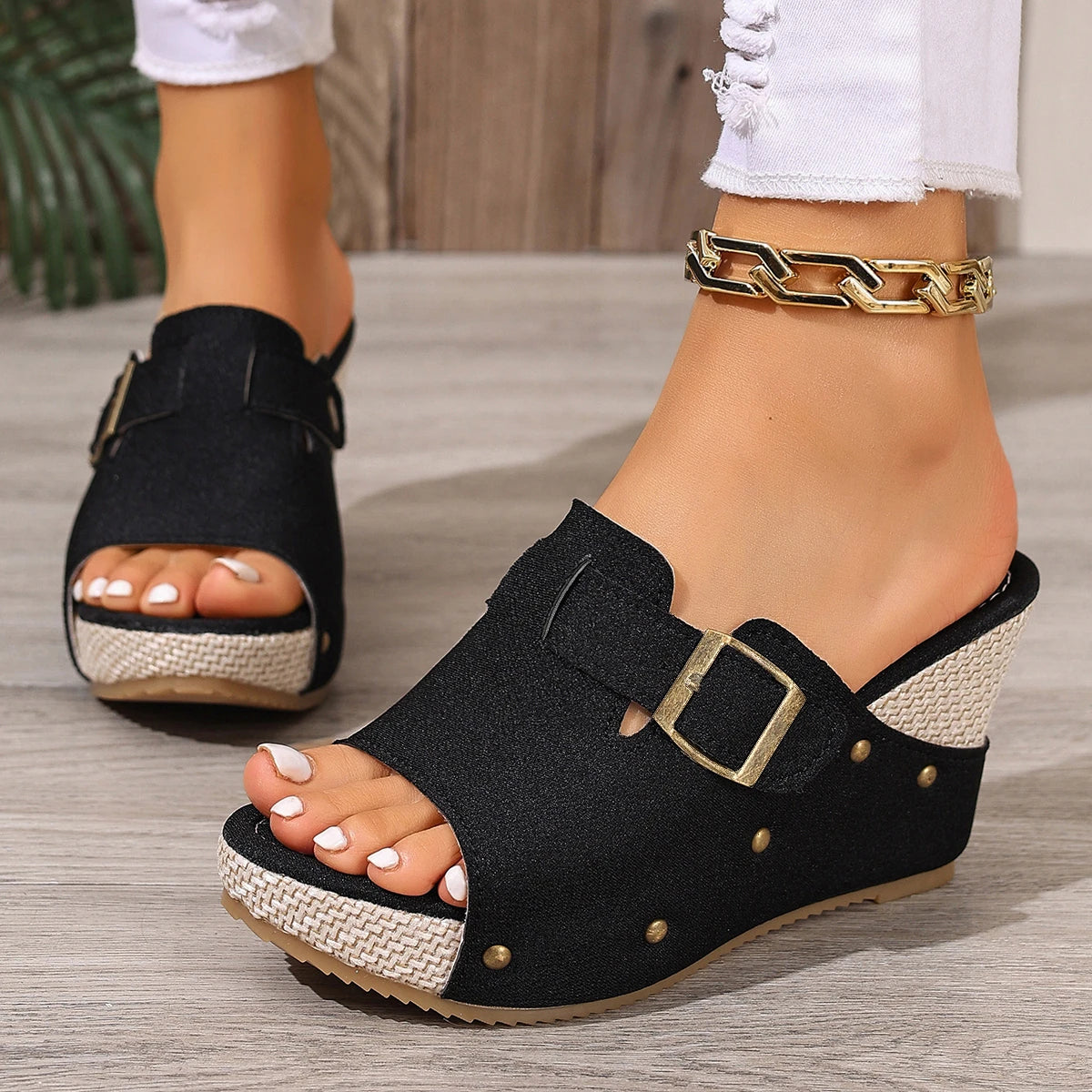 Sandali Estivi da Donna di Tendenza, Scarpe con Zeppa Retrò a Punta Aperta, Sandali Romani con Piattaforma, Scarpe Casual di Lusso Firmate