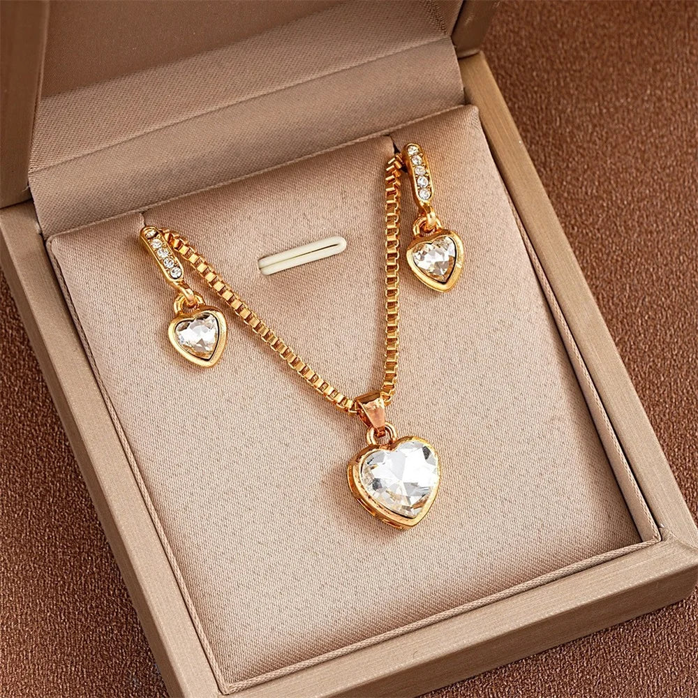 Set di gioielli con ciondolo a forma di cuore da 3 pezzi di collana con pendente per orecchini per le donne Set di gioielli con doppio cuore con strass di moda squisita regalo