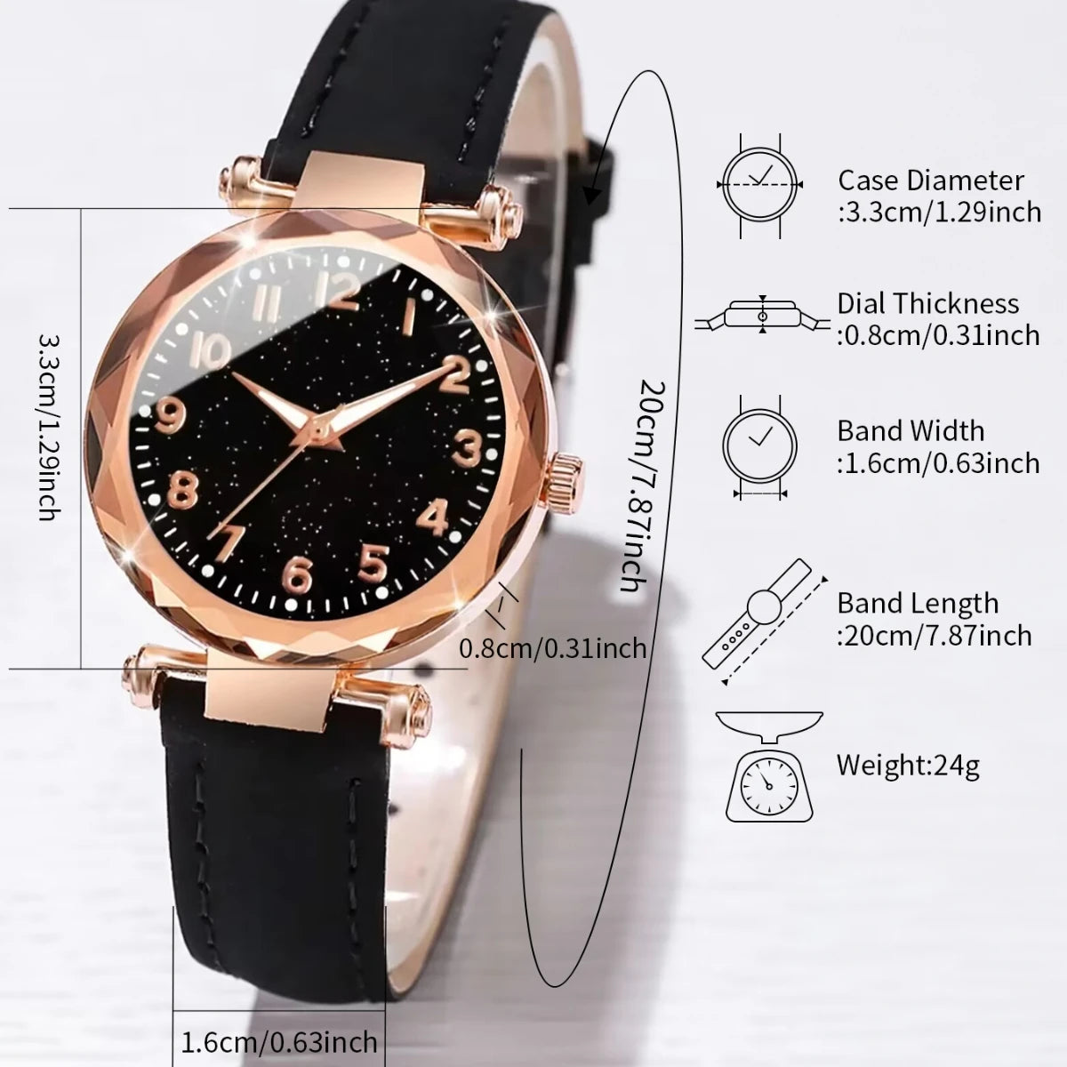 5 pezzi/set braccialetti per orologi da donna set orologio al quarzo con cinturino in pelle con quadrante cielo stellato alla moda