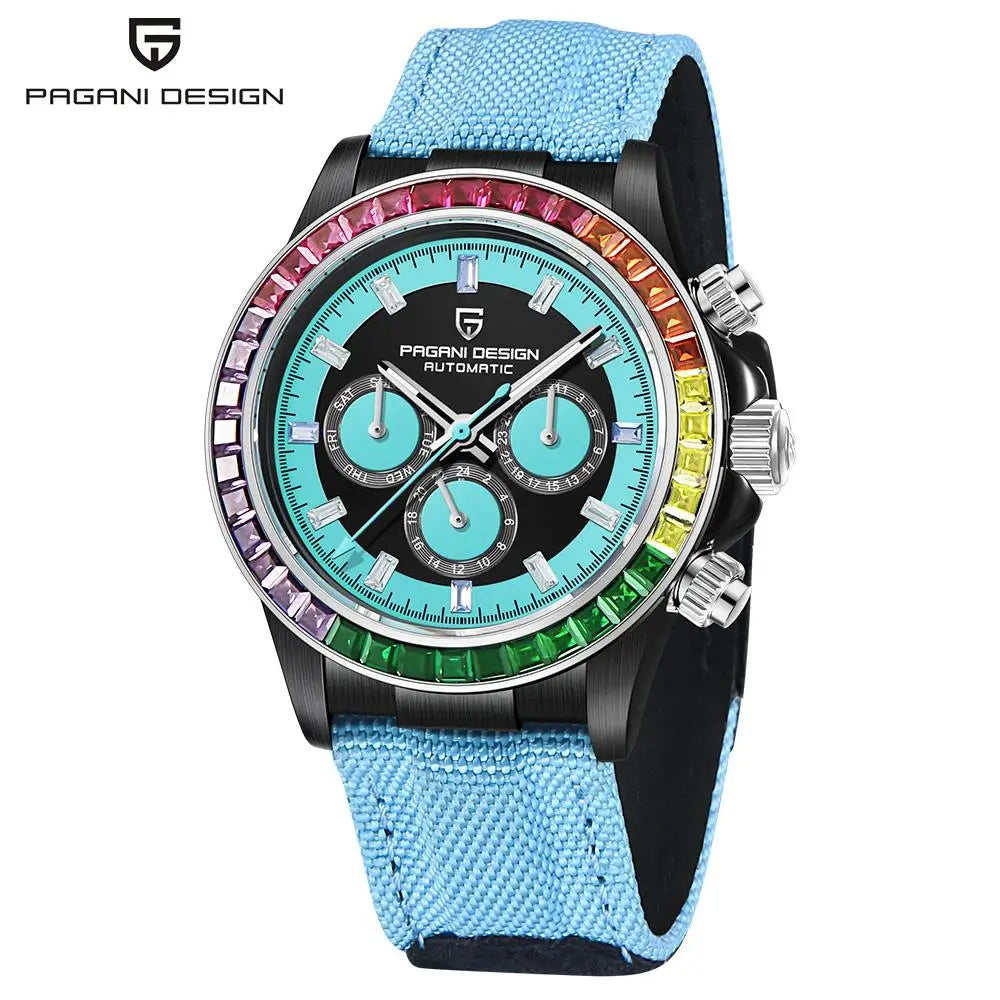 PAGANI DESIGN Orologio meccanico da uomo di lusso 40mm Orologio con cronometraggio multifunzionale Lunetta arcobaleno Vetro zaffiro Orologi da uomo PD1732