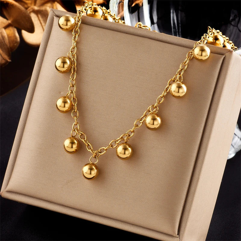 DIEYURO Collana a catena di perle con perline geometriche in acciaio inossidabile 316L per le donne Nuove ragazze punk girocollo spesso gioielli regali per feste