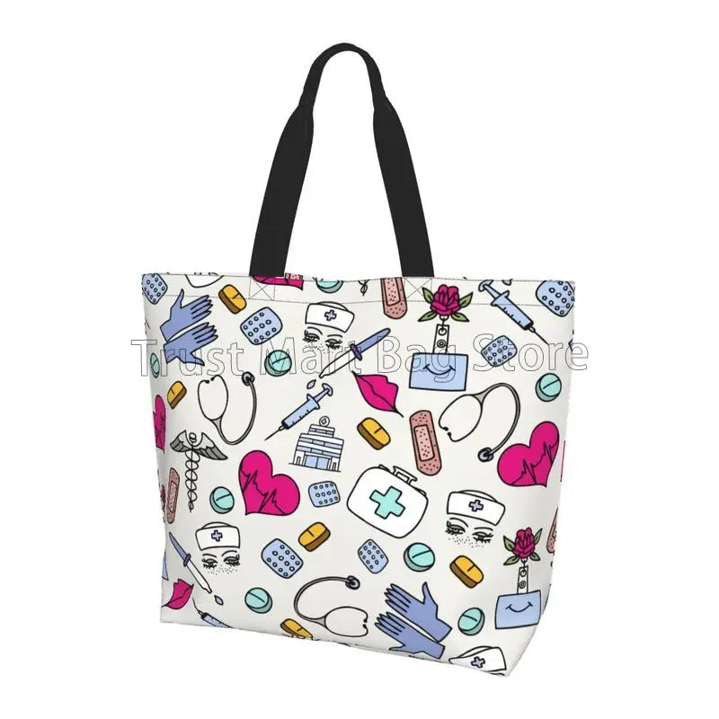 Personalizzato Enfermera En Apuros Dottore Infermiera Medica Borsa a tracolla Tote Bag di grande capacità Borse per le donne Borse per la spesa