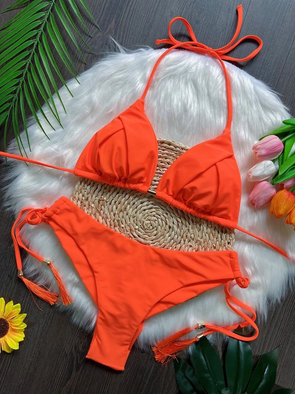 RUOTONSEPT Sexy einfarbiges Verband-Bikini-Set Damen-Badeanzug zweiteiliger Dreieck-Bademode Brasilianische Biquinis
