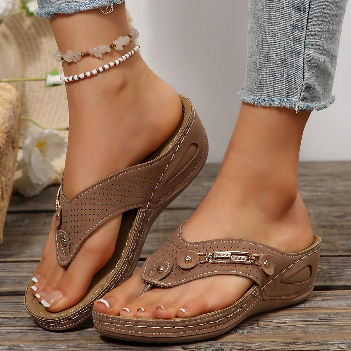 Orthopädische Damensandalen Sommer Orthopädische Flip-Flops mit Fußgewölbestütze Rutschfeste Hausschuhe mit dicker Sohle für den täglichen Gebrauch am Strand