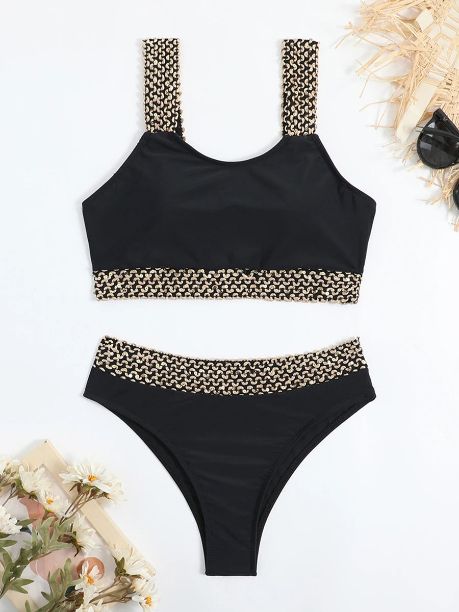 Sexy High Waist Bikini Damen High Cut Badeanzug Weiblich Gepolsterter Badeanzug Einfarbig Bademode Zweiteilige Strandbekleidung Schwimmsommer