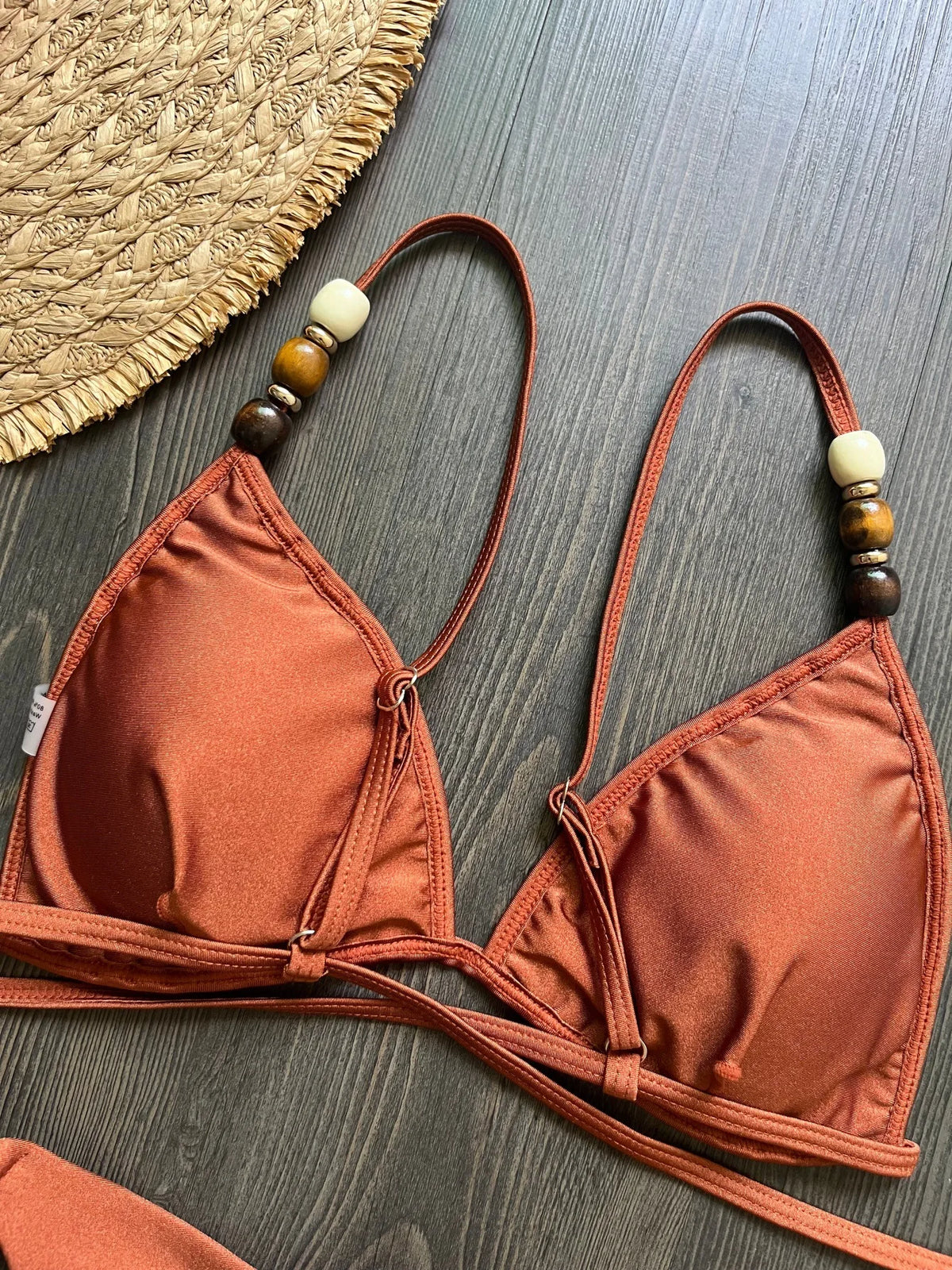 Sexy brauner Bikini-Set 2026 für Damen mit Perlenband und Cut-Out Push-up BH Tanga Badeanzug Brasilianischer Strandbadeanzug Mikro-Bademode