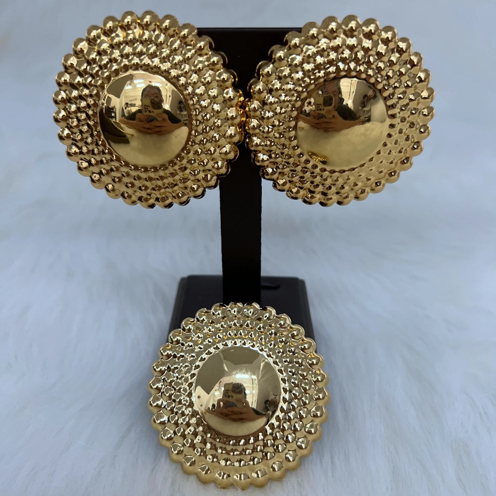 Ensemble de bijoux de Dubaï pour femme, collier et boucles d'oreilles pendentif perles rondes, bijoux plaqués or pour mariages, cadeau accessoire de mariée