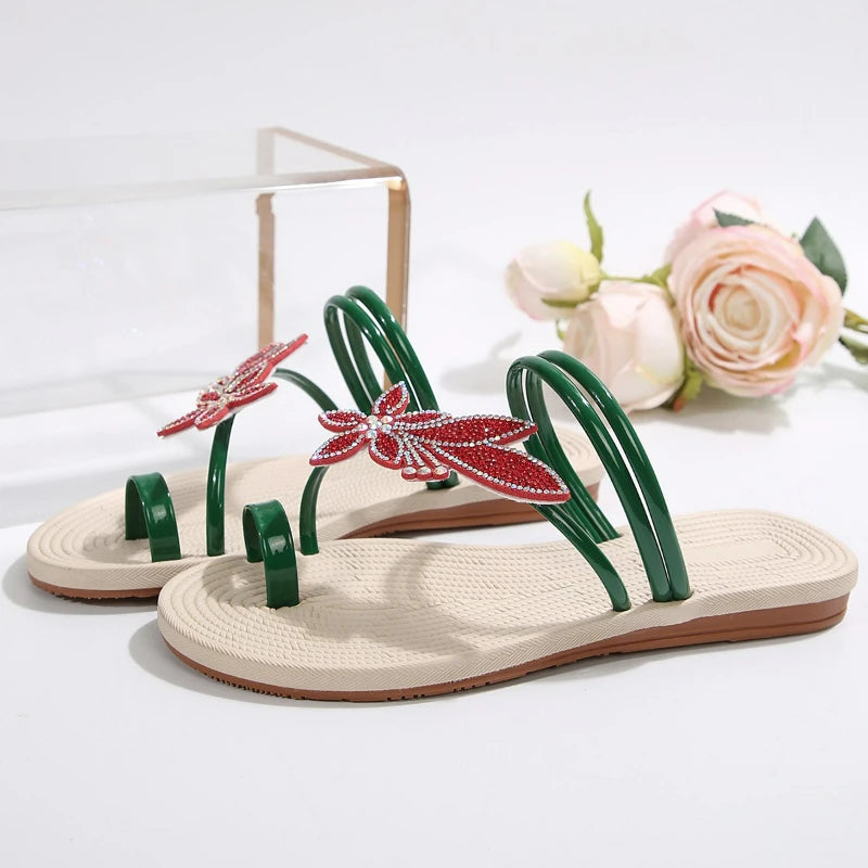 Pantofole da donna estive Sandali glitter Pantofole antiscivolo Infradito con punta in foglia d'acero Scarpe da spiaggia alla moda Pantofole piatte da esterno 2025