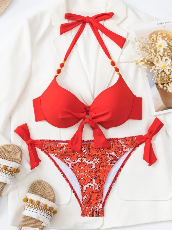 Sexy Push-Up Bikini 2024 Damen-Badeanzug Zweiteilige Bademode Damen-Tanga-Bikini-Set Schwimmanzug Brasilianischer Biquini