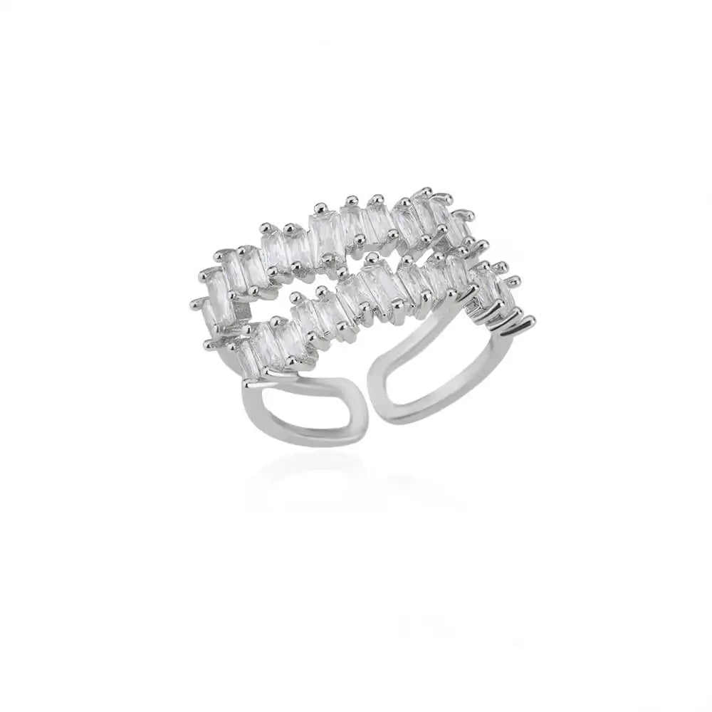 Anelli a foglia a doppio strato con zirconi di lusso per le donne Anello in acciaio inossidabile color oro Boho Coppia gioielli Accessori anelli mujer