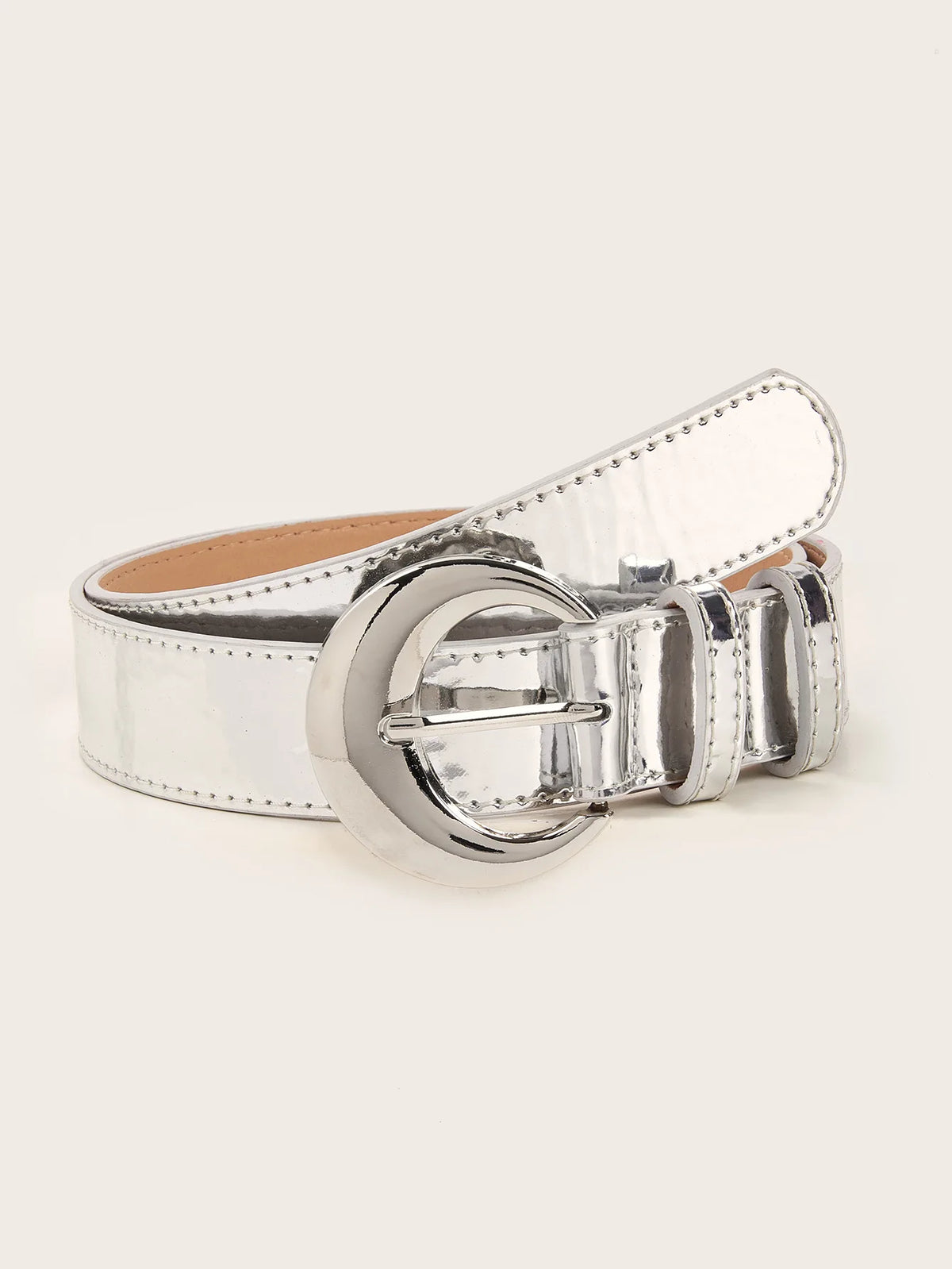 Cintura con fibbia argentata in pelle a specchio di nuova moda Jeans decorativi con cintura da donna retrò semplice e versatile con stile alla moda
