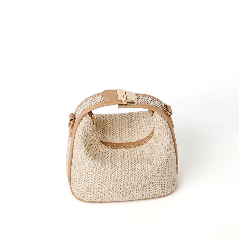 Yogodlns Borsa estiva piccola in paglia Borsa a tracolla alla moda Borsa a tracolla a secchiello intrecciata Borsa da spiaggia casual al mare Borsa con manico per ragazze