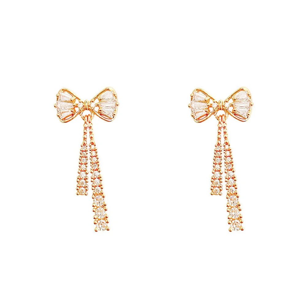 Boucles d'oreilles nœud papillon en cristal et zircon pour femmes, bijoux de fête tendance, accessoires d'oreille, cadeau de Saint-Valentin