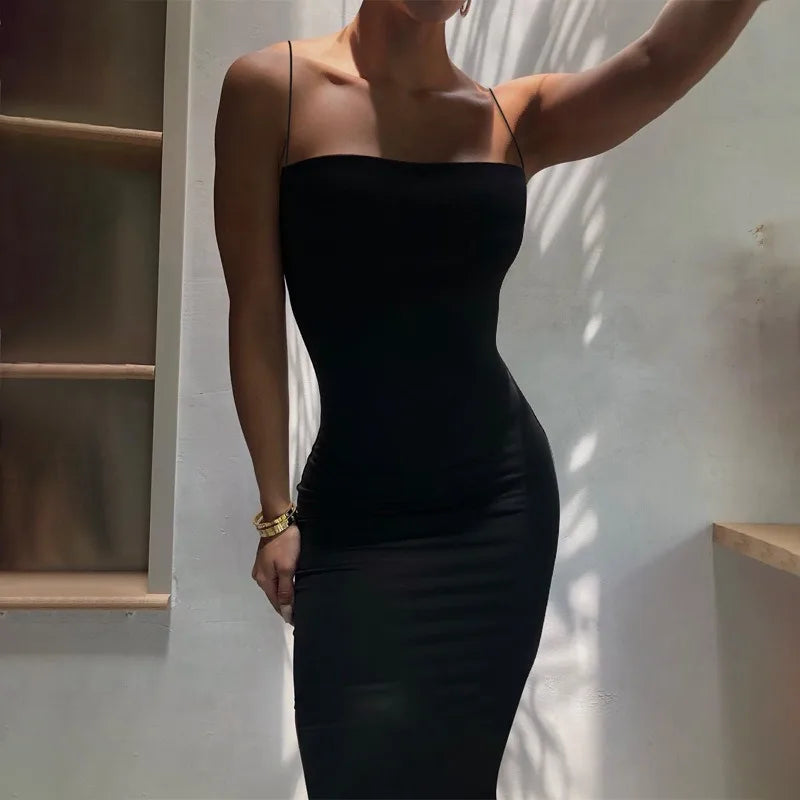Robe d'été sexy pour femme, Streetwear à la mode, sans manches, dos nu, couleur unie, moulante, à bretelles, décontractée, Clubwear, robes de soirée élégantes