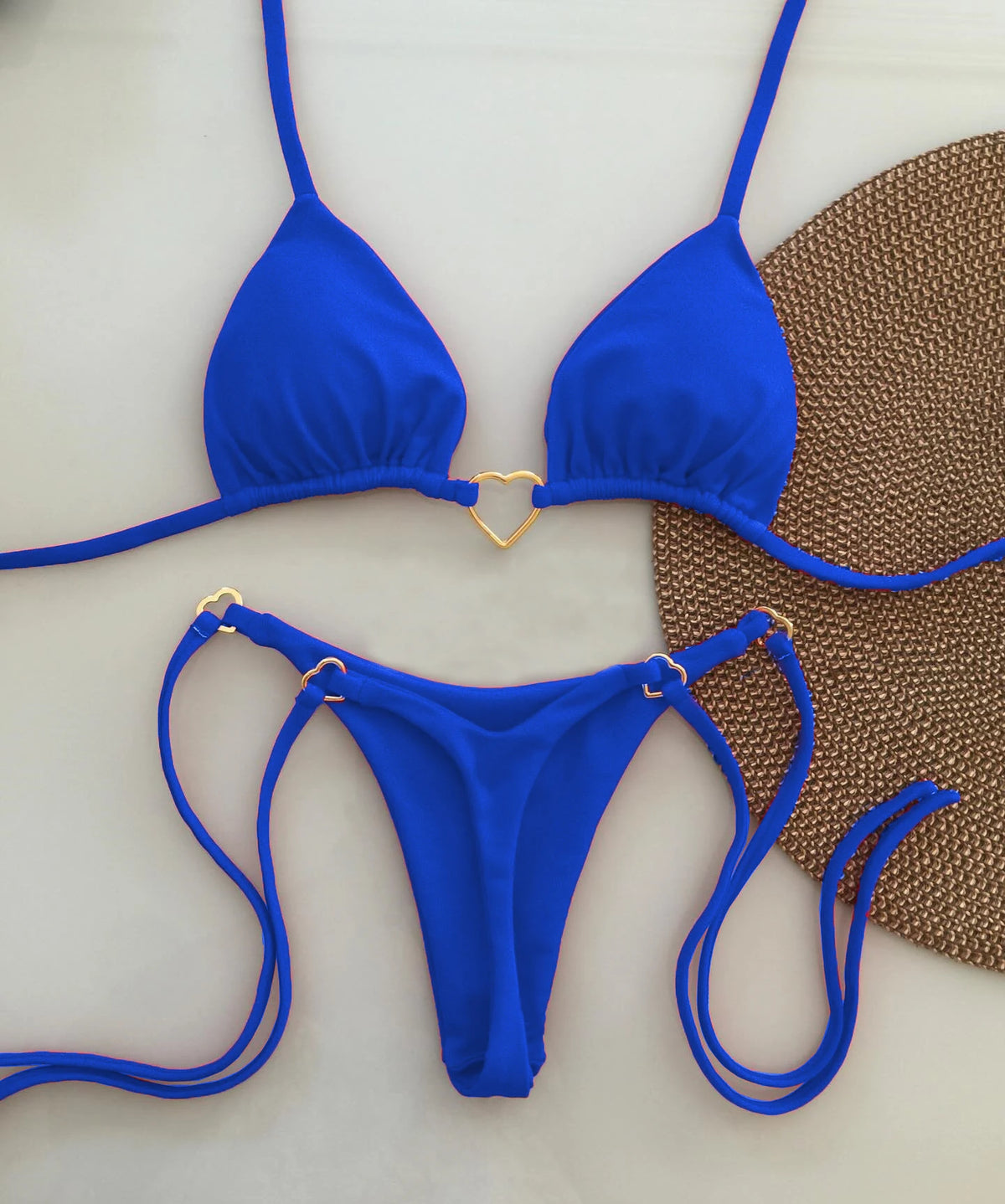 Ensemble bikini sexy taille basse pour femme maillot de bain d'été couleur unie avec haut rembourré à nouer sur le devant pour les vacances à la plage