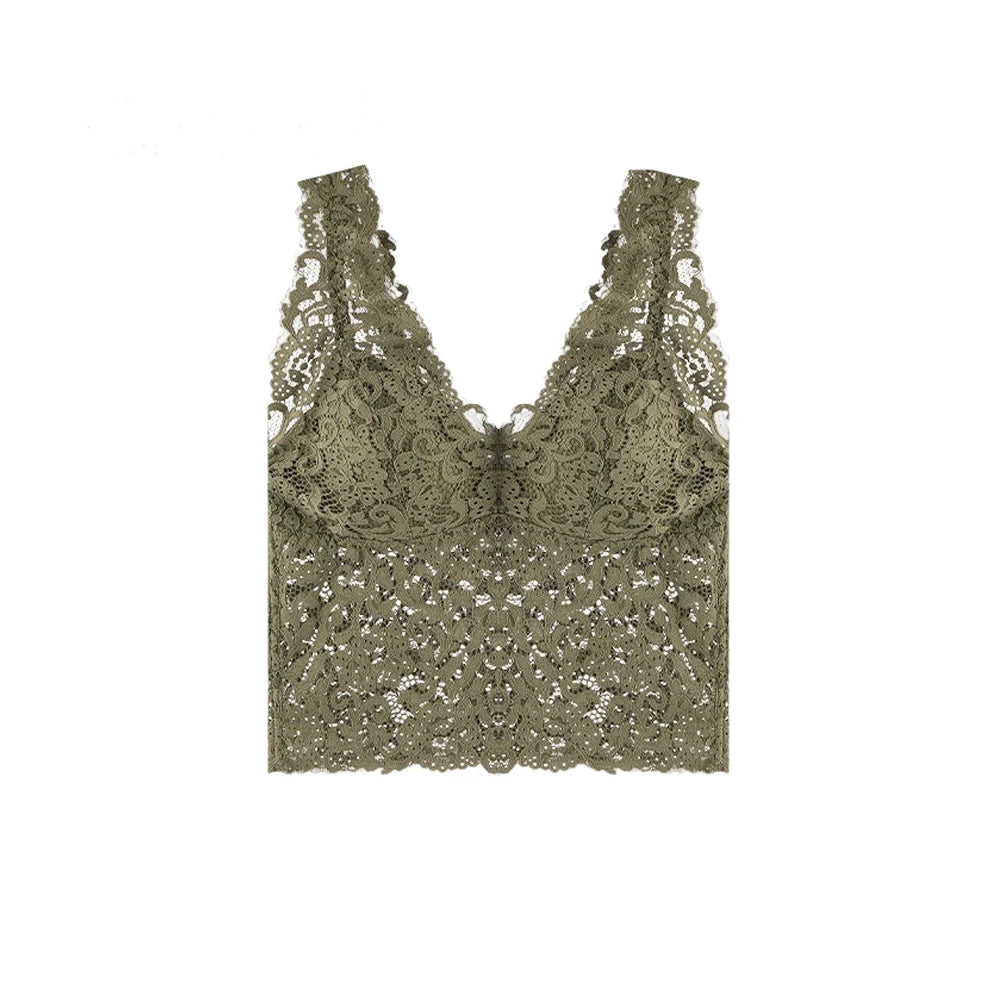 Gilet d'été sexy en dentelle à col en V profond avec coussinets de poitrine, débardeur floral brodé, caraco enveloppant la poitrine, débardeur rembourré court pour femme