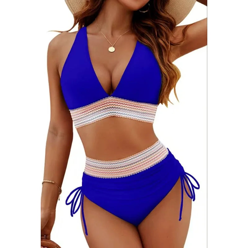 Ensemble de bikini sexy à col en V profond pour femme 2026, plage d'été avec coussin de poitrine, maillot de bain taille haute, bikini triangle à cordon de serrage