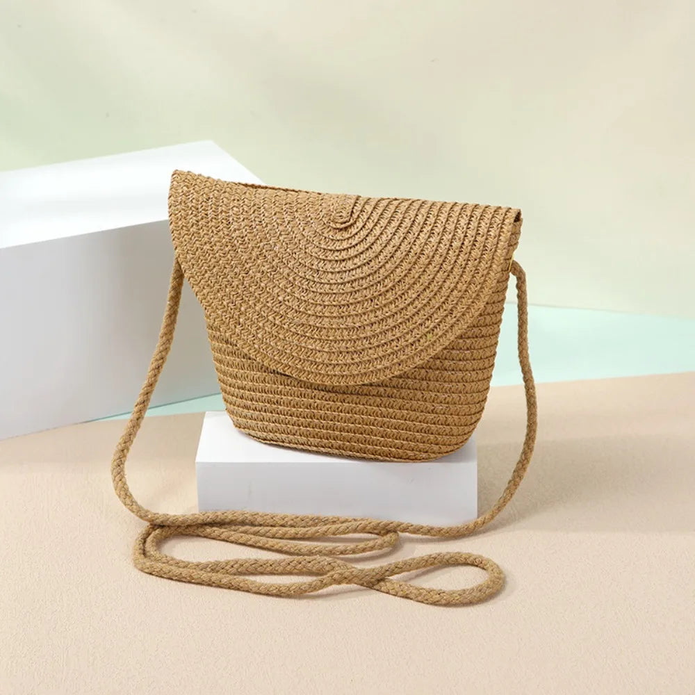 Borsa a tracolla in paglia a forma di conchiglia intrecciata a mano Borsa a tracolla per bambini Borsa da spiaggia estiva in paglia Portafoglio per busta per ragazze Wowen