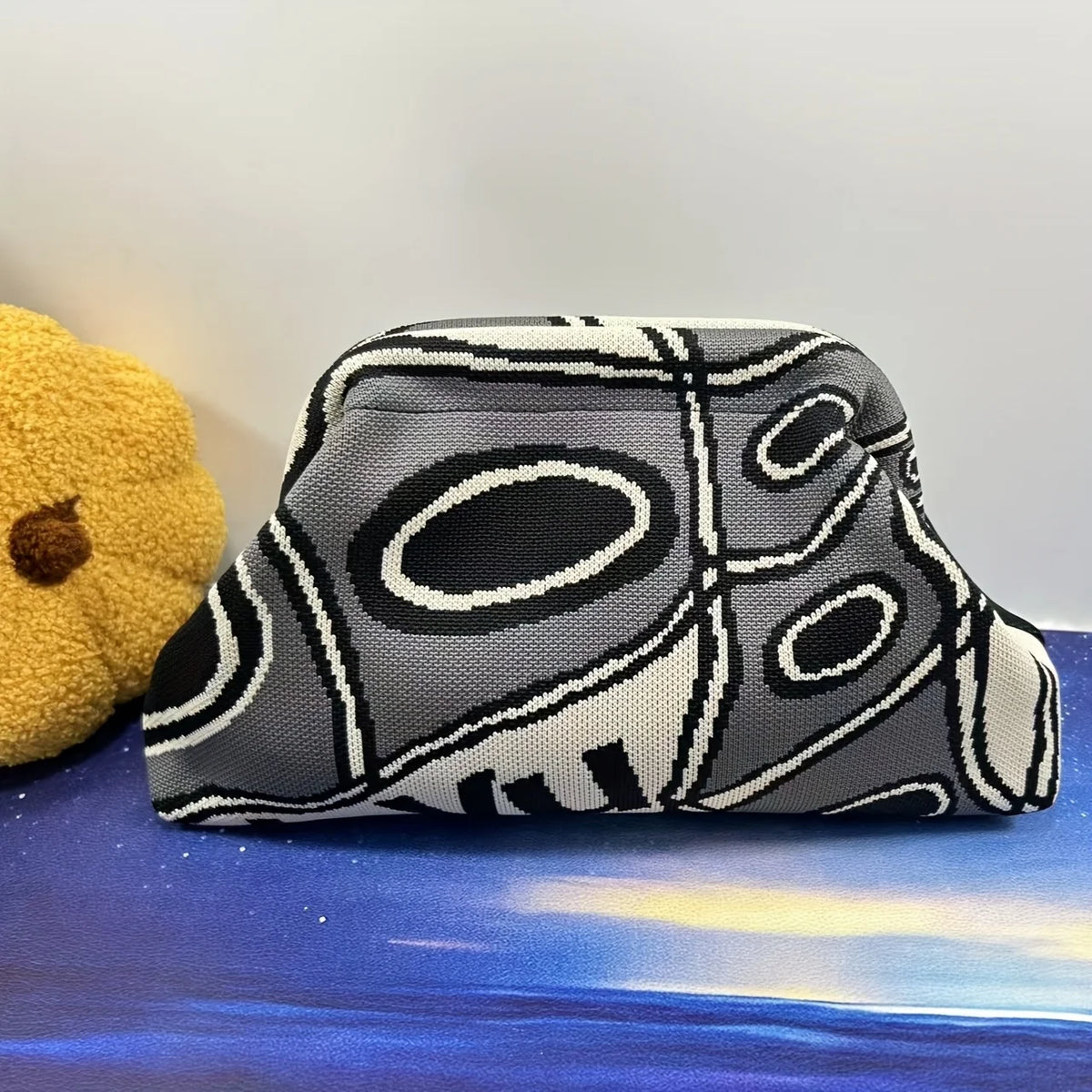 Borsa con clip lavorata a maglia alla moda versatile di grande capacità adatta per borse portaoggetti Nuova pochette modello di fascia alta