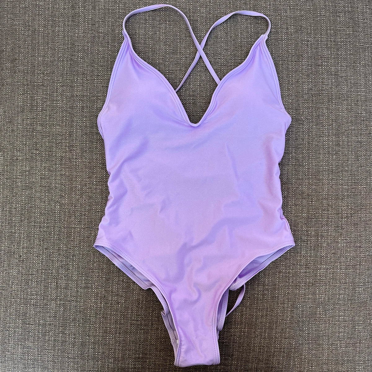 Gepolsterter sexy Einteiler Damen Bademode Einfarbiger Badeanzug Monokini Schwimmanzug Sommer Strandbekleidung maillot de bain femme