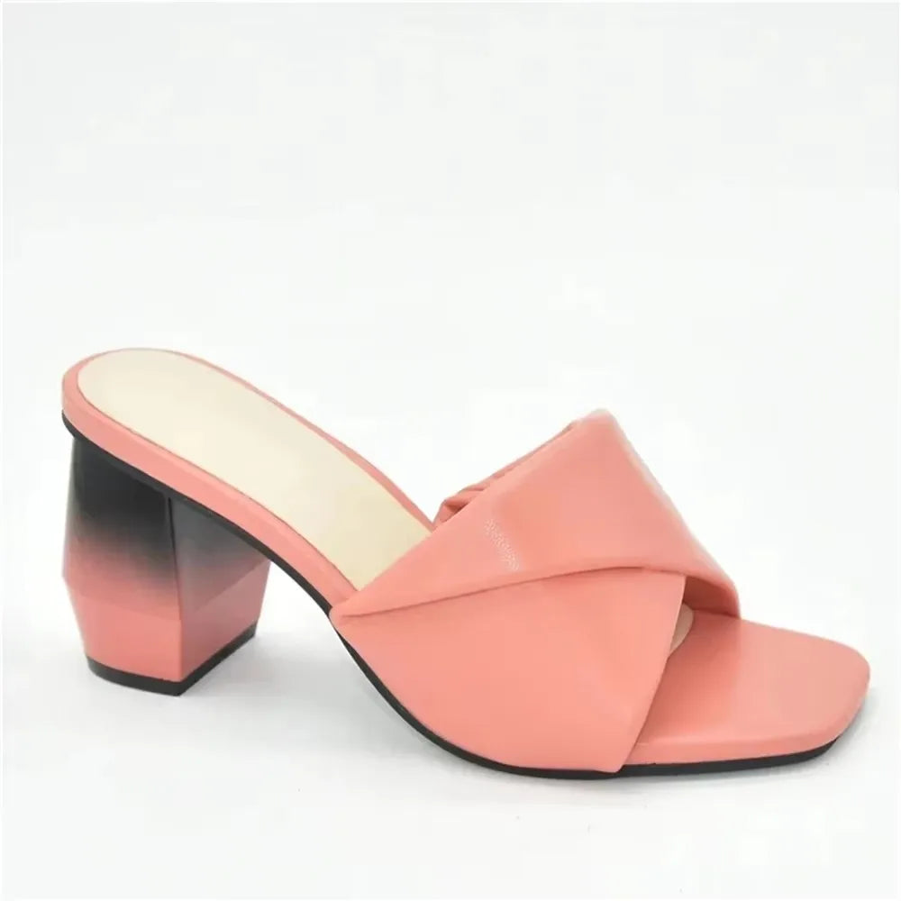 Latest Italian Ladies Shoes Nigerian Women Shoes Pu Leather Slingback Slipper for Party Open Toe Pumps High Heels Sexy Ladies