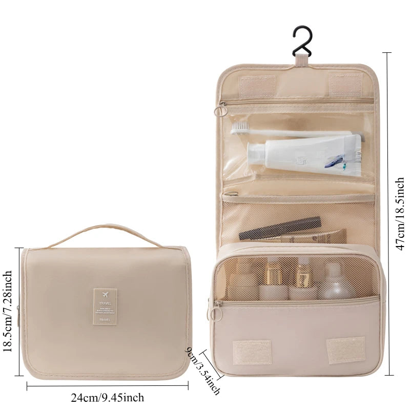 Borsa da Toilette Portatile con Gancio, Multifunzionale, Impermeabile, Resistente all'Usura, Multi-Strato, Grande Capacità, per Trucchi