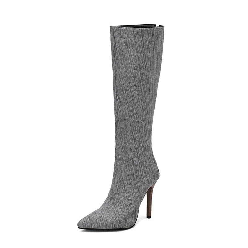 2025 White Snake Print Leather Knee High Boots Thin Heel Zipper Sexy Party Shoe Pointy Toe Thigh High Woman Long Boot Size 34-43