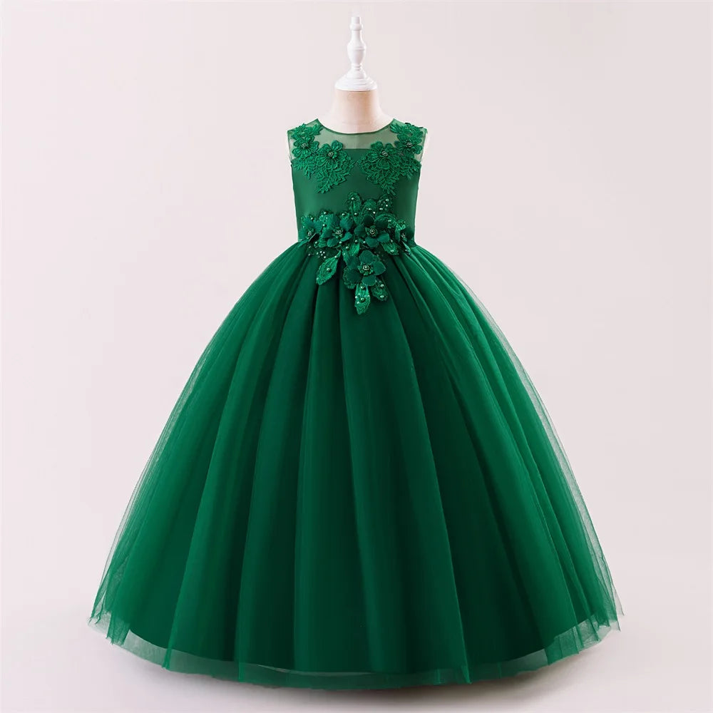 Abiti da damigella d'onore bianchi per adolescenti Abito da cerimonia nuziale per ragazza di fiore in pizzo per bambini Abito da principessa elegante per ragazze Abiti da sera formali