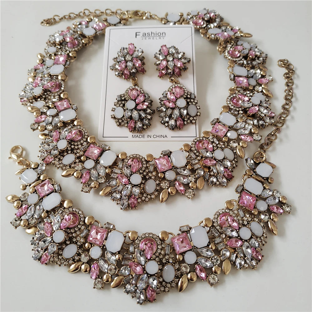 Parure de bijoux de luxe en cristal et strass pour femme, collier, bracelets et boucles d'oreilles, style indien, pour mariage, 2025