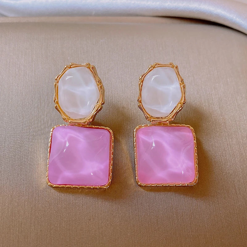 Orecchini Geometrici Asimmetrici Quadrati e Rotondi per Donne, Orecchini in Resina Colorata, Gioielli Estivi alla Moda per Ragazze