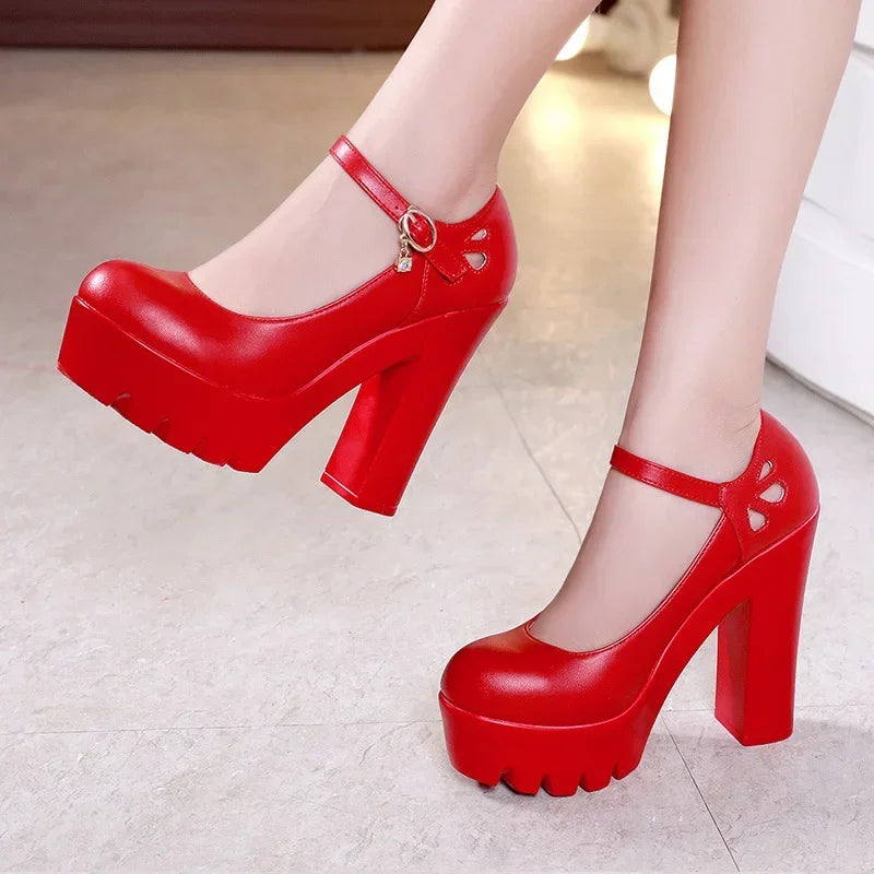 Plus Size 32-43 Block Heel Platform Shoes Women Pumps 2025 Spring High Heels Shoes Ladies Office Shoe Elegant Wedding Shoes