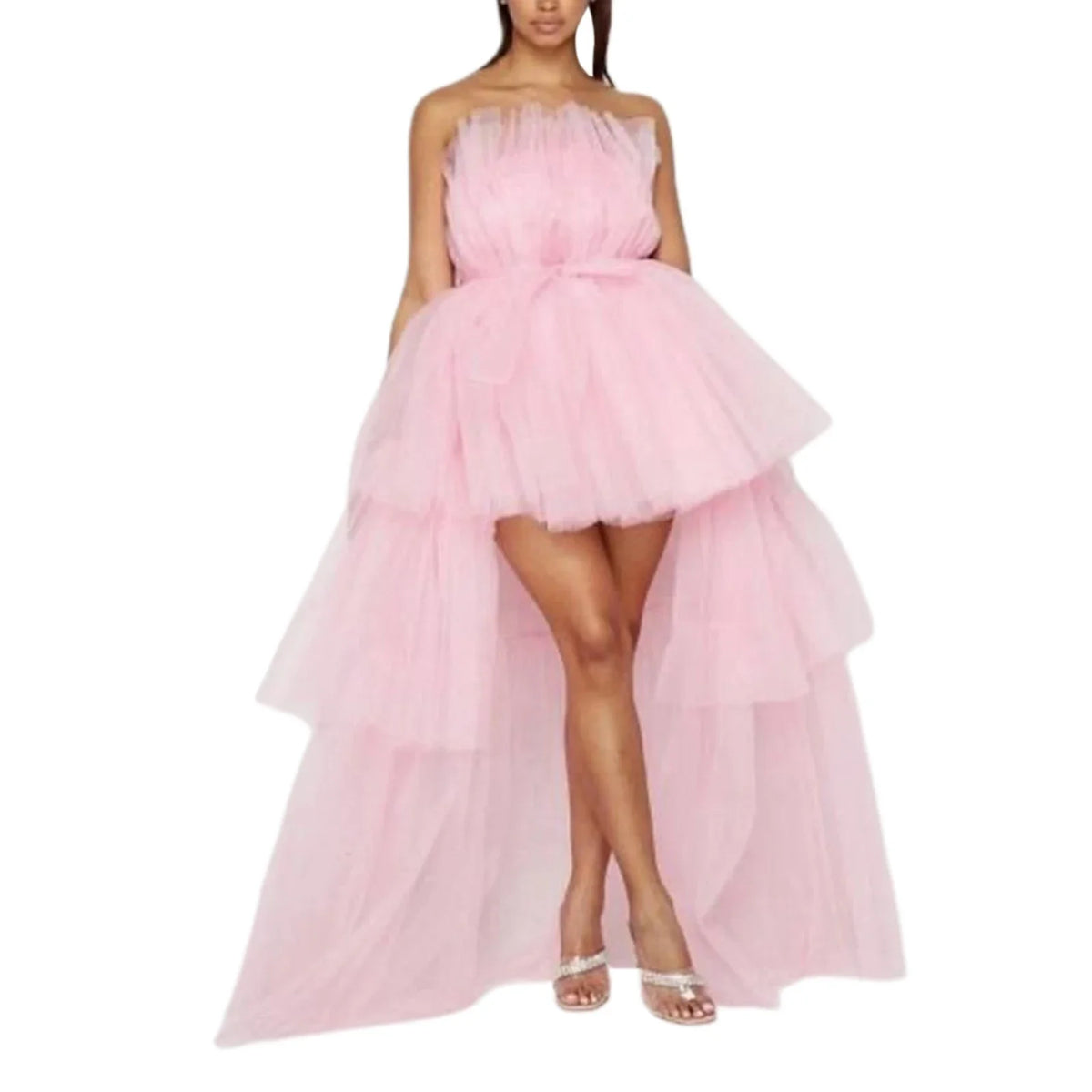Elegante abito da cerimonia nuziale in tulle a rete per donna senza spalline con spalle scoperte abiti da sera a vita alta abiti da ballo per occasioni formali