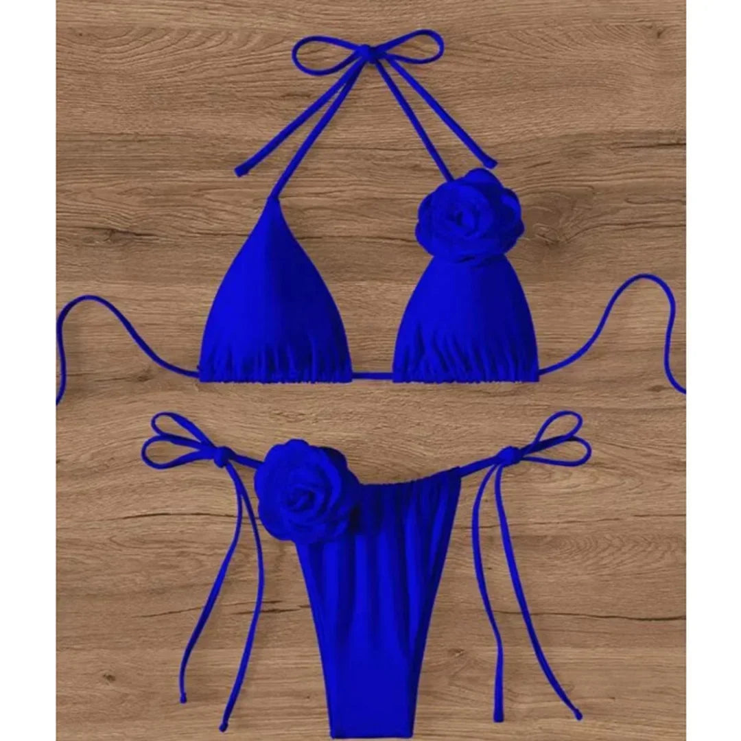 S - XL Sexy Bikini bandeau à fleurs 3D avec bretelles Maillot de bain femme Bikini deux pièces Maillot de bain de natation