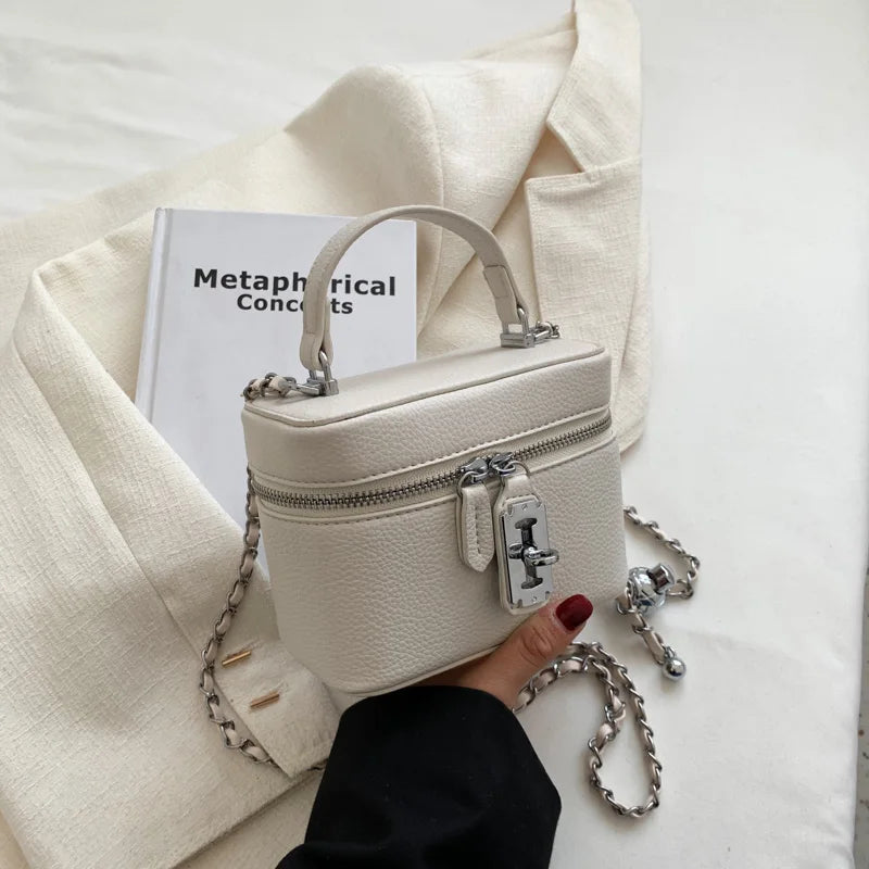 Borse Quadrate da Donna Estate 2026, Borse a Tracolla con Catene alla Moda, Borsa a Spalla in PU Texturizzato, Elegante Mini Borsa Chic per Cellulare